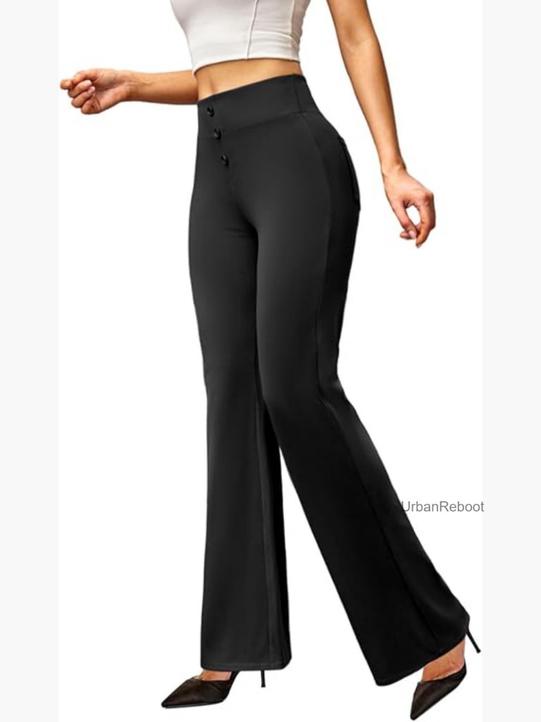 High Waist Bootcut Dress Pants Stretchy Business Work Trousers With Back Pockets